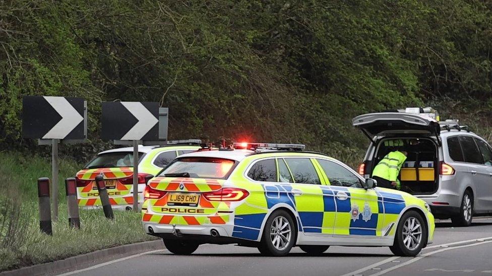 Police cars on the A21