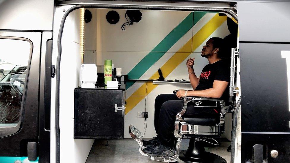 Haircut in van