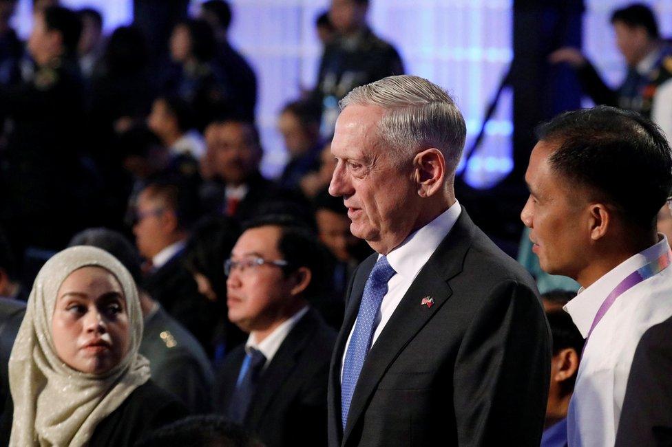 U.S. Defence Secretary James Mattis (C) attends the Defense Ministers meeting of the Association of Southeast Asian Nations (ASEAN) at Clark Field in Pampanga province, north of Manila, Philippines 24 October 2017