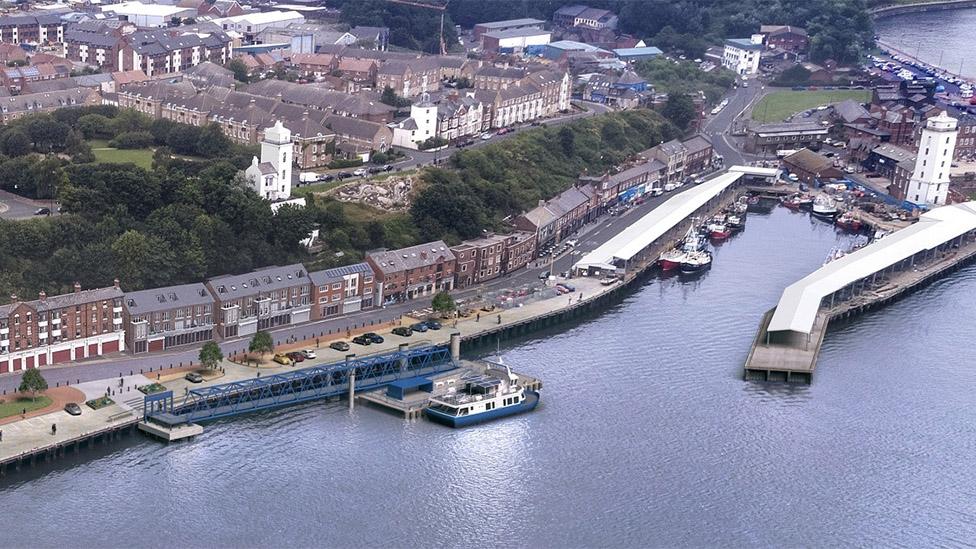 North Shields Fish Quay showing ferry landing