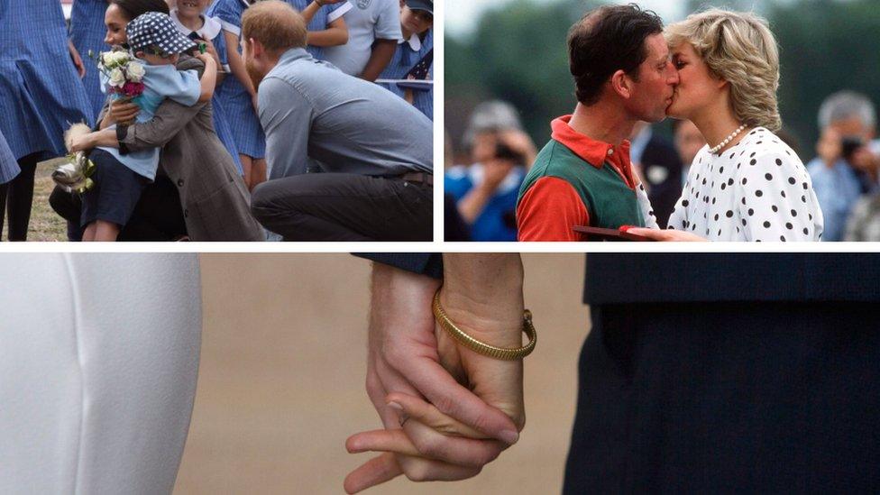 Royals kissing, hugging and holding hands