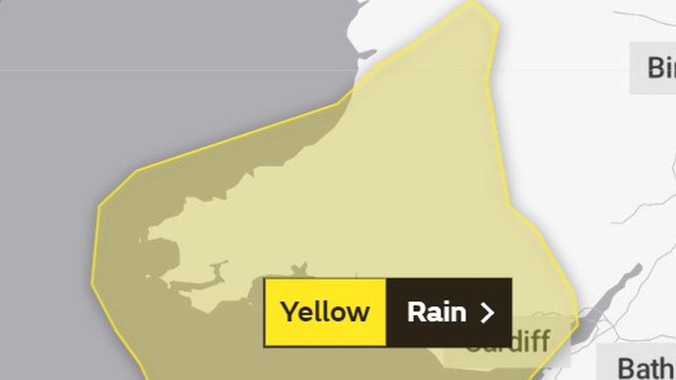 The weather warning covers south, west and most of mid Wales