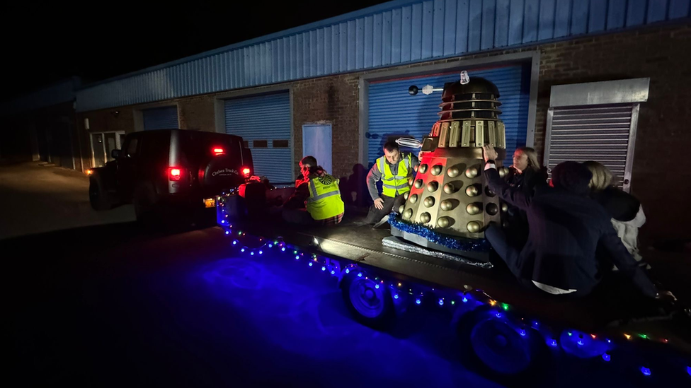 Dalek on the back of a trailer