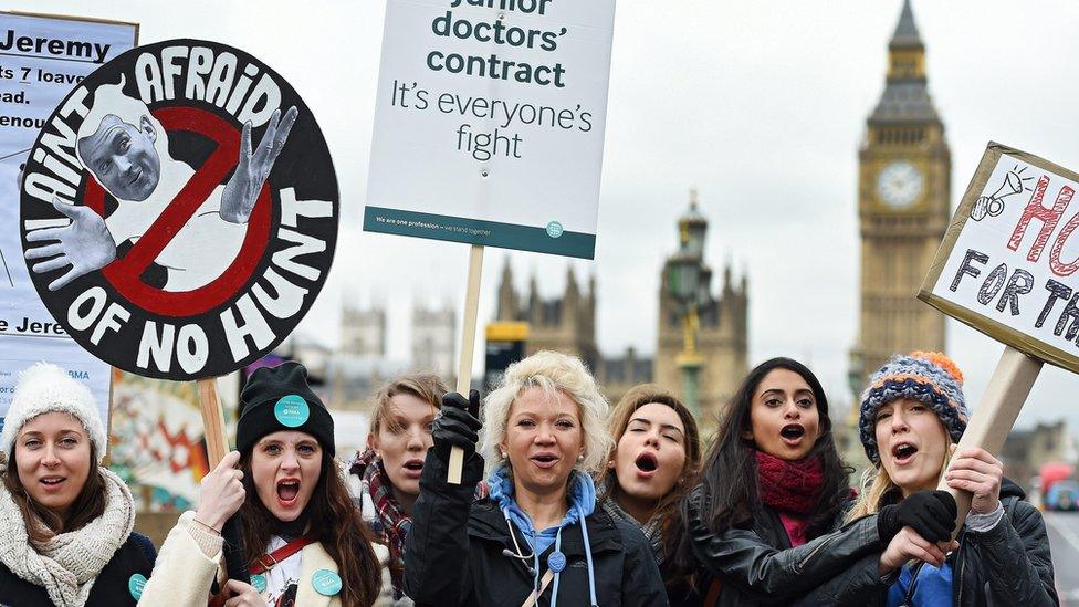 Junior doctors on strike outside St Thomas's Hospital in London