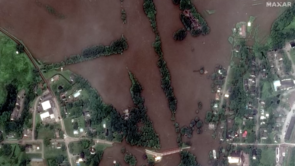 Satellite image of flooded Winooski river in vermont