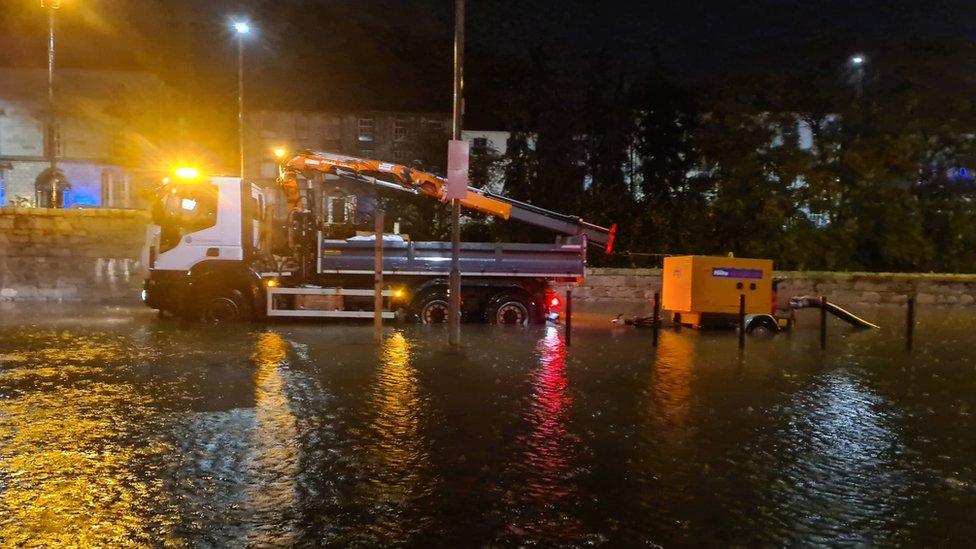 Lorry in flooding in Newry