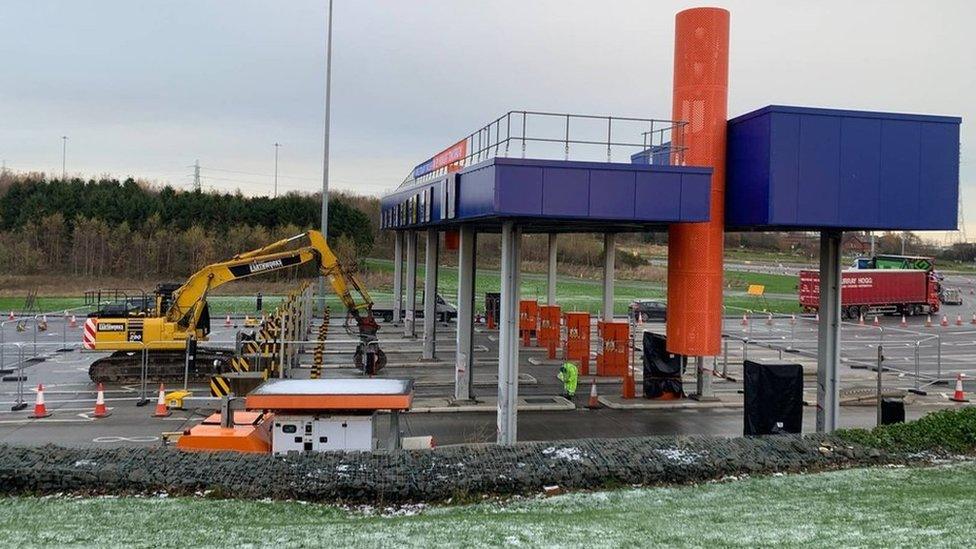 Toll booths at the Tyne Tunnel being demolished