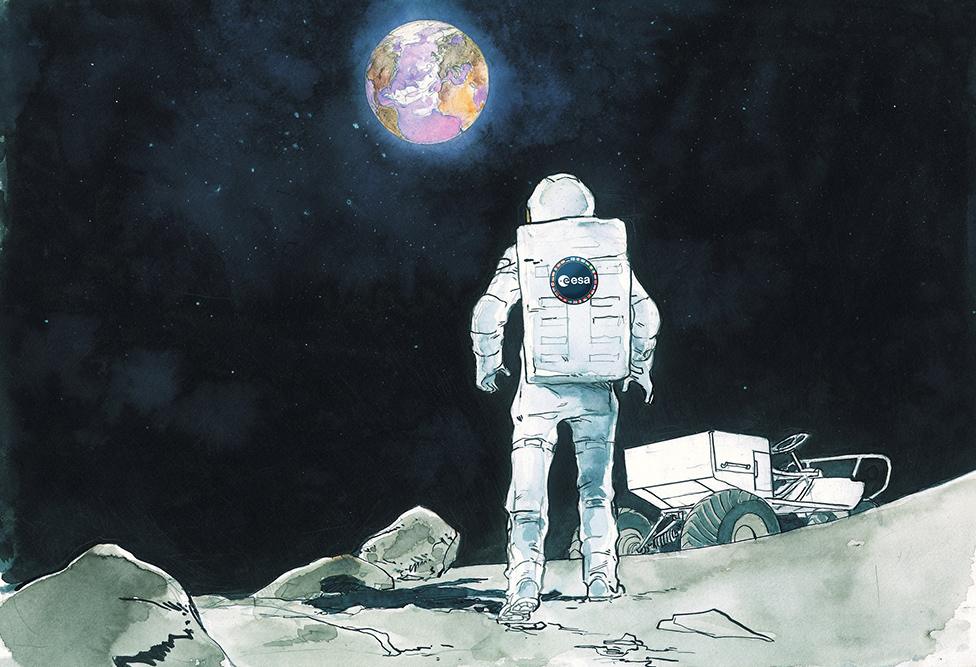 Artwork: European astronaut on the Moon