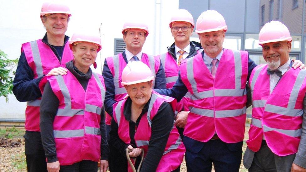 Glennis Hopper with some of her fundraising team cutting the first turf at the Kettering General Hospital soon be be breast cancer waiting area