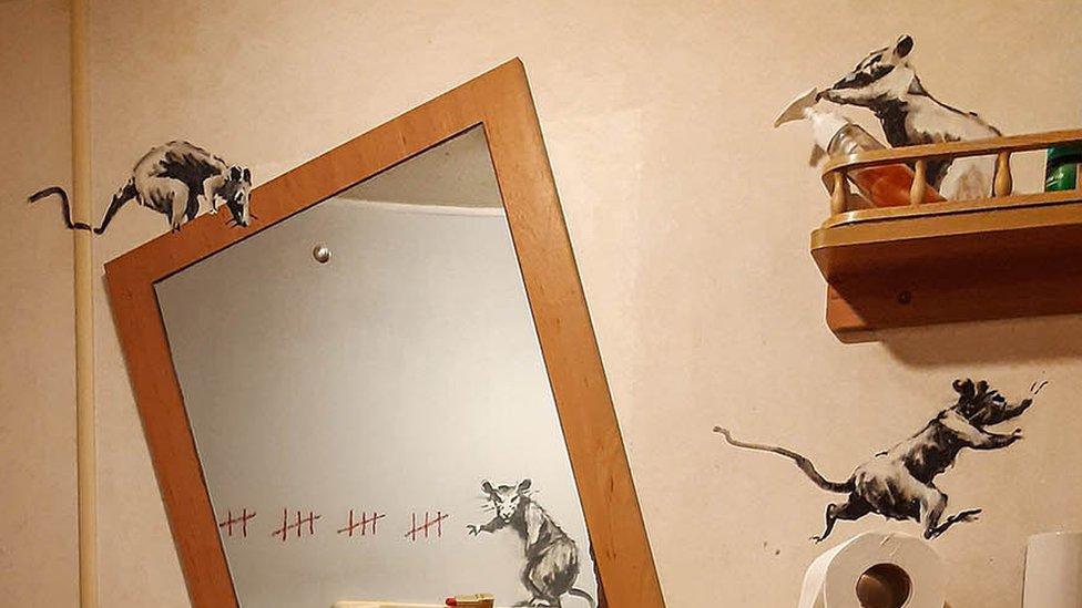 Banksy's bathroom decorated with rat art