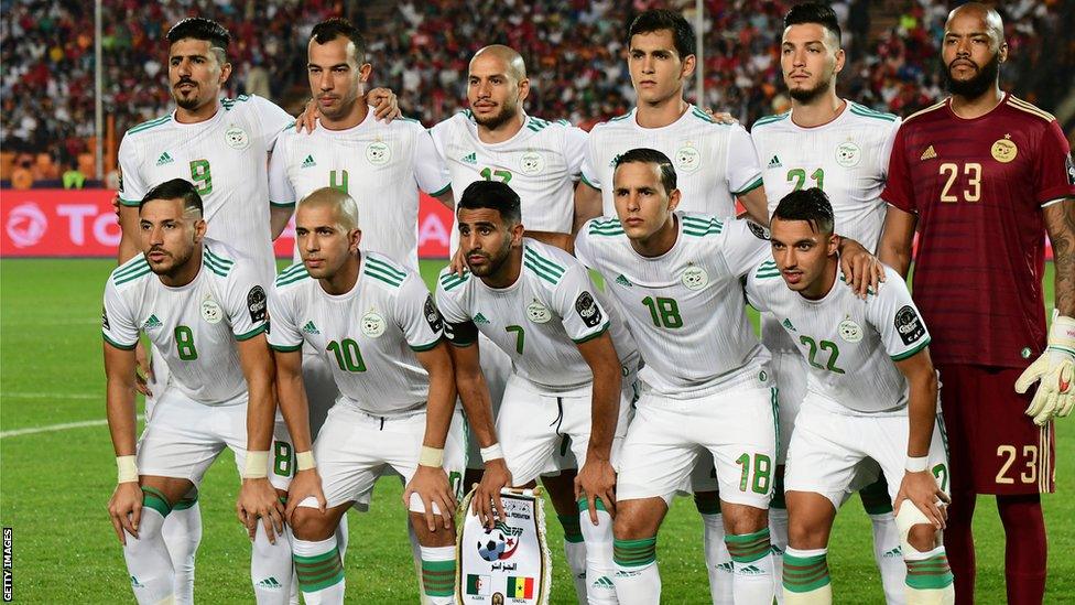 The Algeria team ahead of the 2019 Africa Cup of Nations final in Egypt