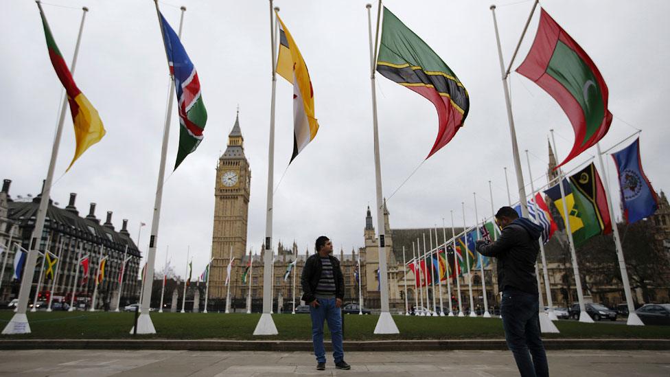 Commonwealth flags in Parliament Square, London