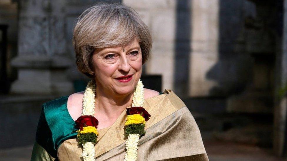 Theresa May during her visit to Hindu God Lord Someshwara Temple in Bangalore, India