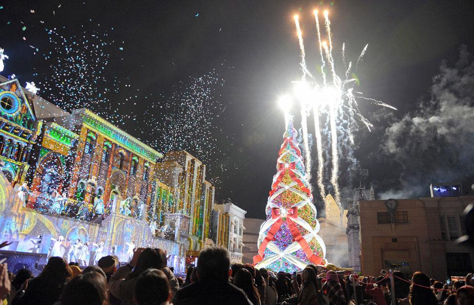 36-metre-high Christmas tree at Universal Studios Japan on November 10, 2016 in Osaka, Japan