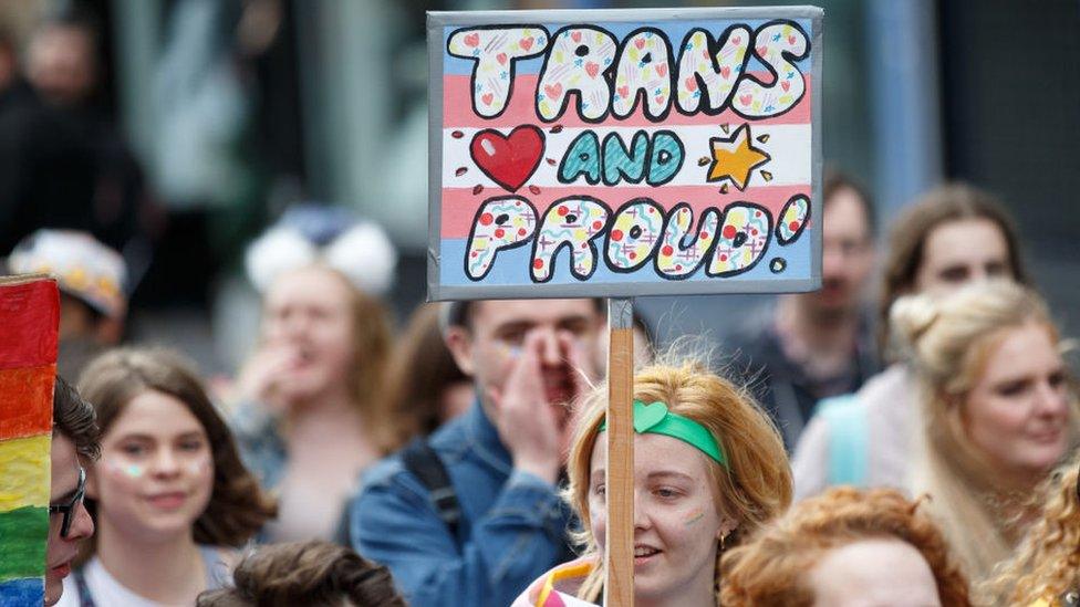 "Trans and proud" sign at Glasgow Pride