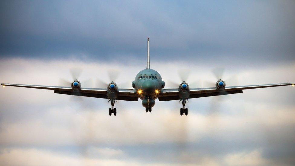 Undated photo showing a Russian Ilyushin Il-20 aircraft landing