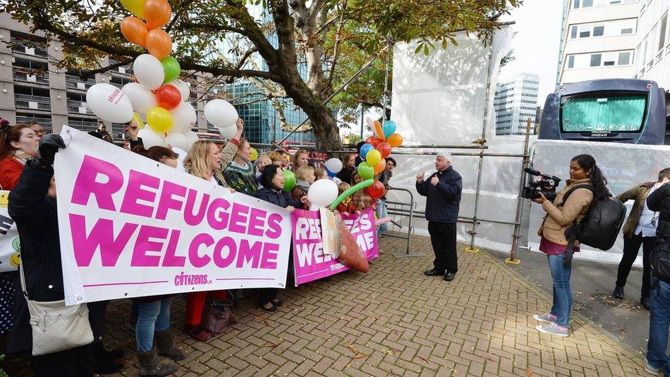 Campaigners welcome child refugees at Lunar House in Croydon