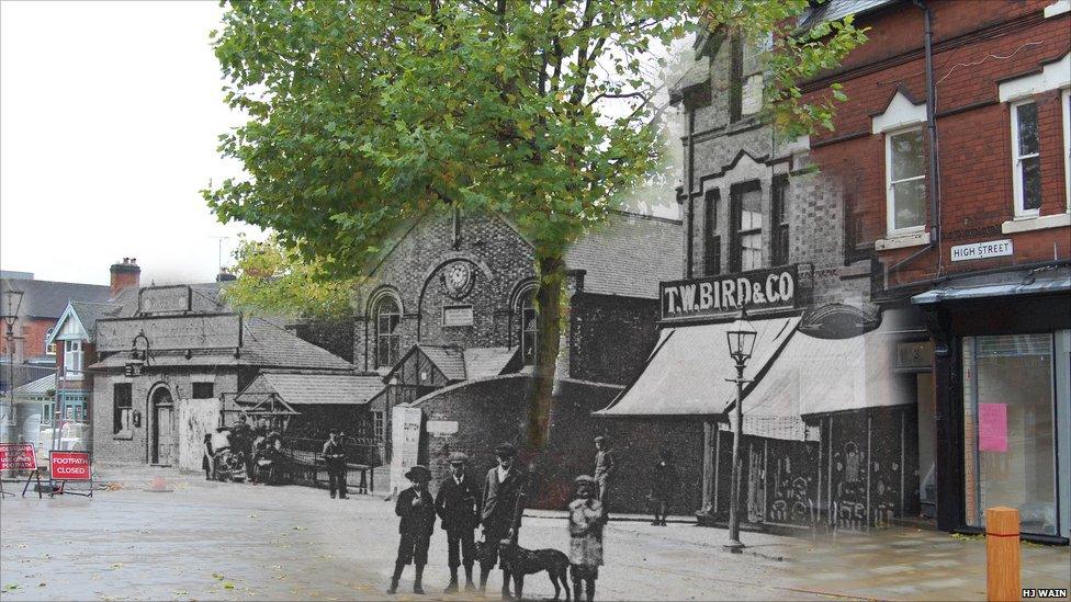 Archive image (c 1904) of Swadlincote merged with the 2010 view