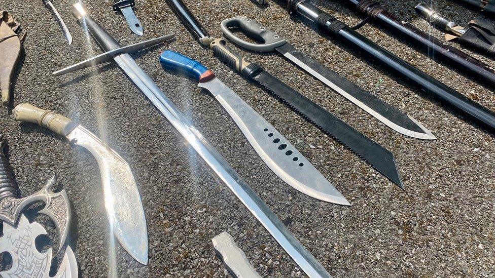 A display of all the knifes collected by police over two weeks