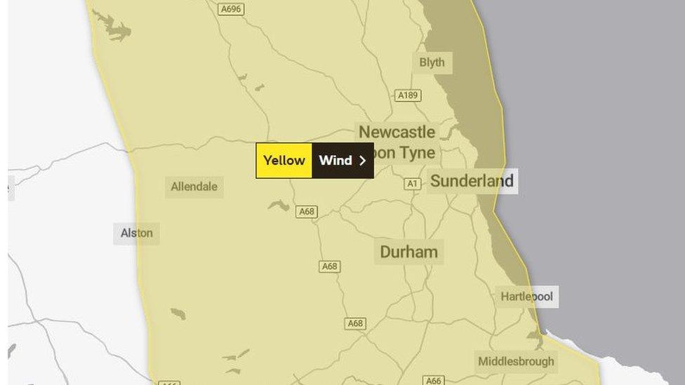 Yellow wind warning map