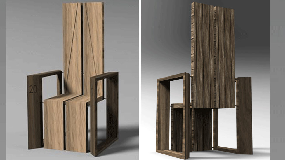 Designs show the front and rear view of the new chair