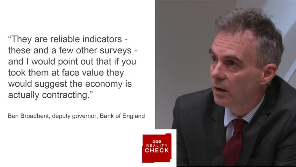 Ben Broadbent saying: They are reliable indicators - these and a few other surveys - and I would point out that if you took them at face value they would suggest the economy is actually contracting.