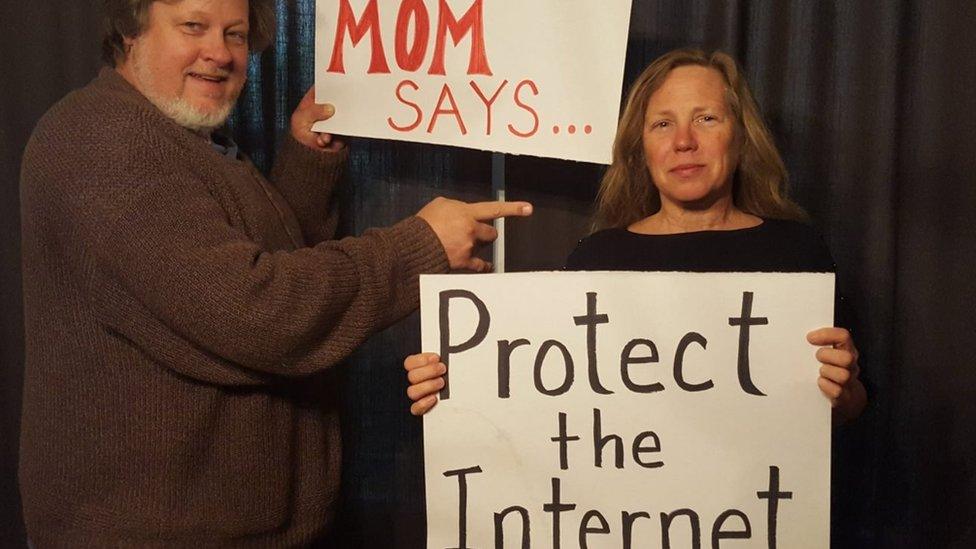 picture of a programmer with his mother. Campaigners for net neutrality enlisted the help of their mothers to get their voices heard during a Mother's Day flurry of activity