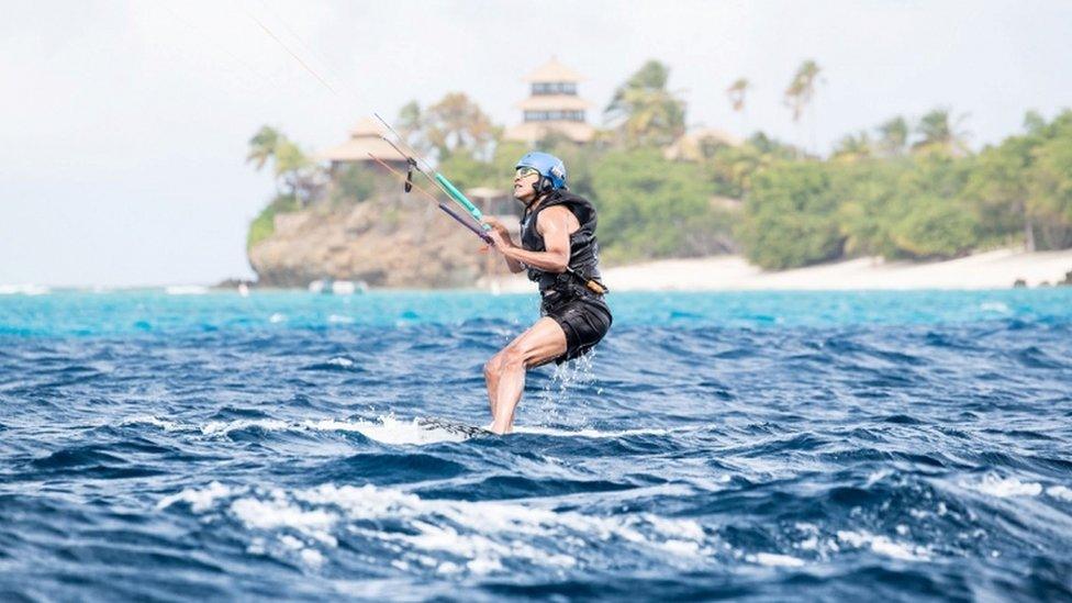 The former president went kite-surfing with Richard Branson after leaving office