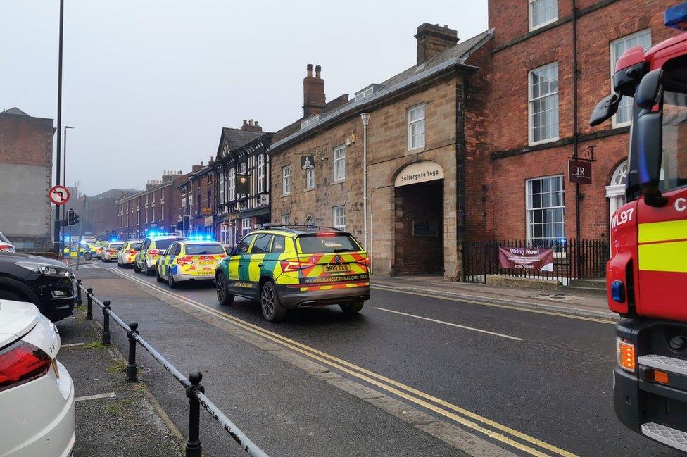 Emergency services at Saltergate in Chesterfield, Derbyshire