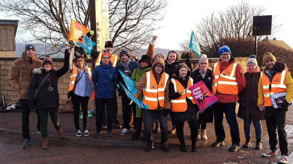 Staff on the picket line at Bradfield School in Sheffield