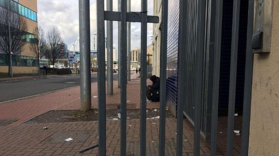 The street outside Huggard day centre in Cardiff