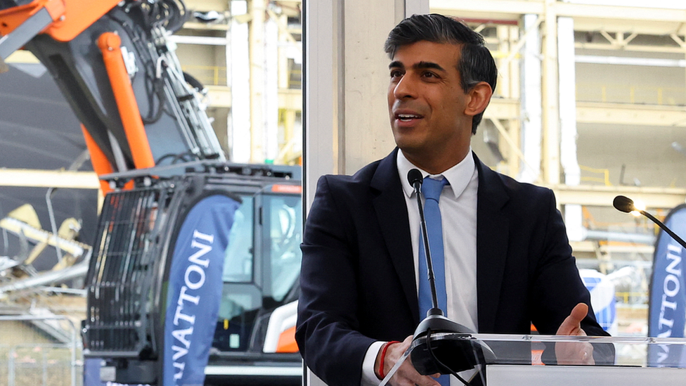 Prime Minister Rishi Sunak at a former Honda factory in Swindon