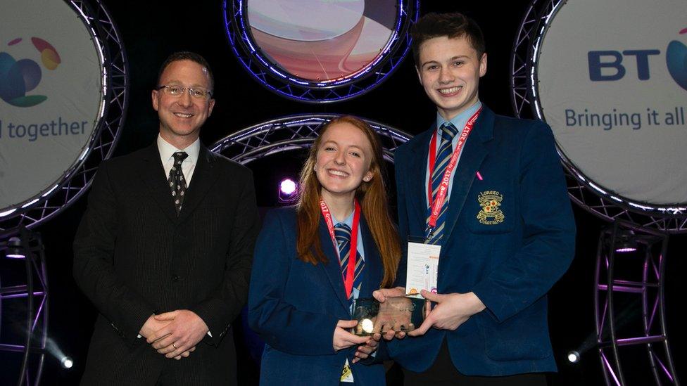 Loreto College students Sian Donaghy and Donal Close won an award for their Phone Book Physics project