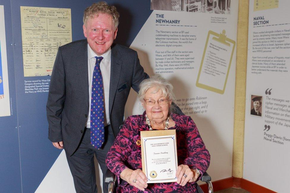 Joanna Chorley with her certificate and Jonathan Byrne