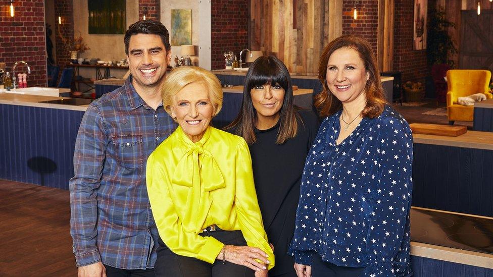 Judges Chris Bavin, Mary Berry, Angela Hartnett and presenter Claudia Winkleman.