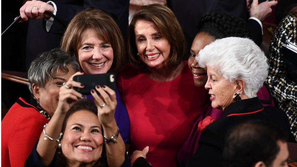 Nancy Pelosi (C), D-CA, is photographed with fellow Congresswomen