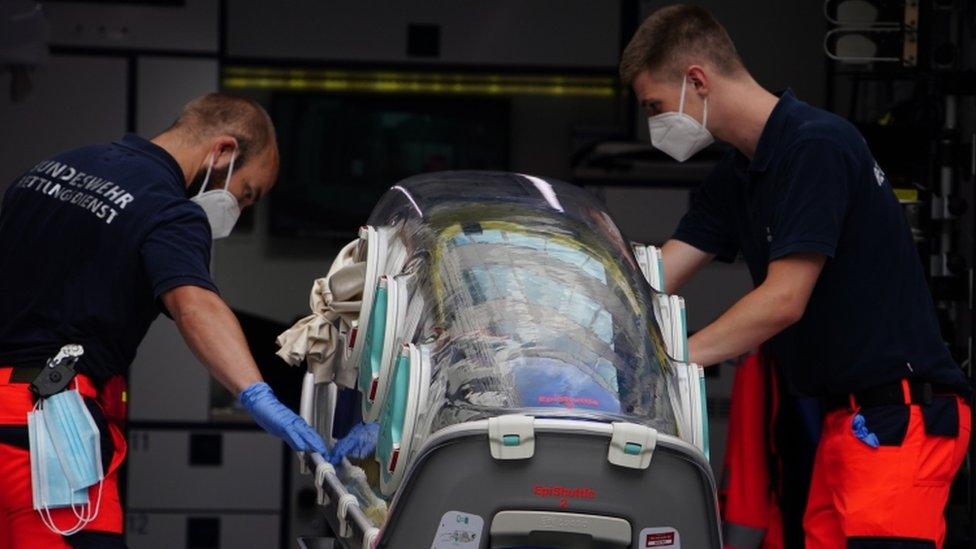 Alexei Navalny arriving at the Charité clinic in Berlin