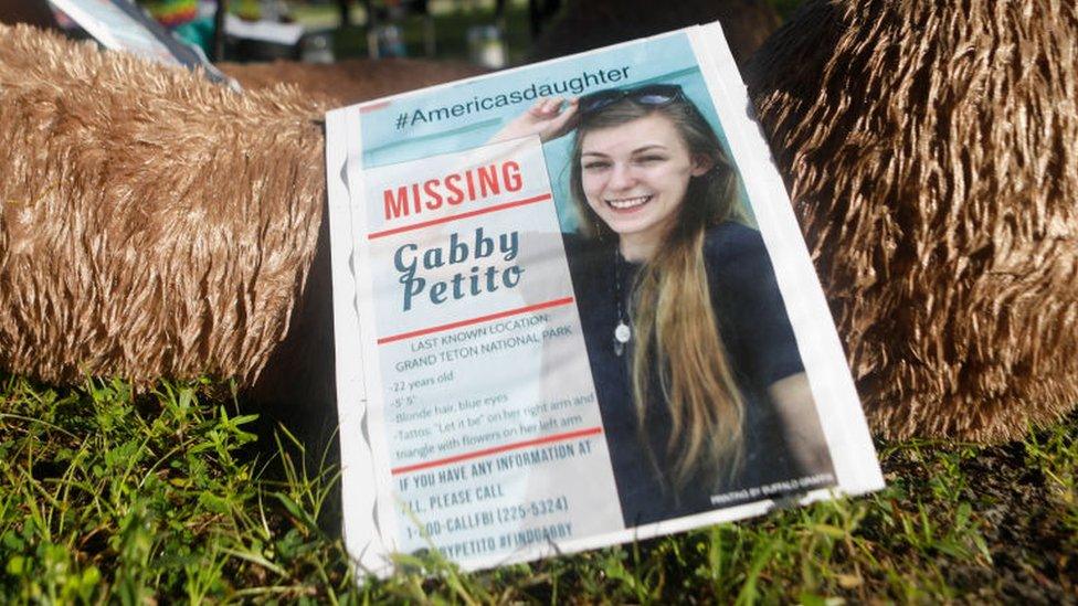 A makeshift memorial dedicated to Gabby Petito in North Port, Florida