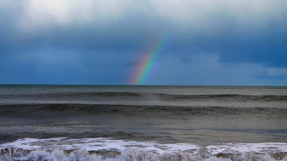 Robert White's picture of a rainbow over the bay at Pembryn, Ceredigion