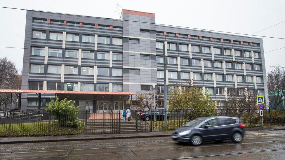 A car is driven past the Anti-Doping Centre, Russia's national laboratory for sports drug testing in Moscow, Russia, on 10 November 2015