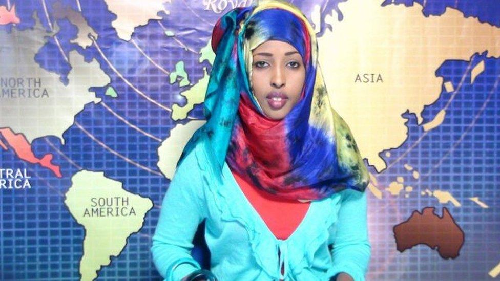 Maryan presenting the news on TV in Somalia