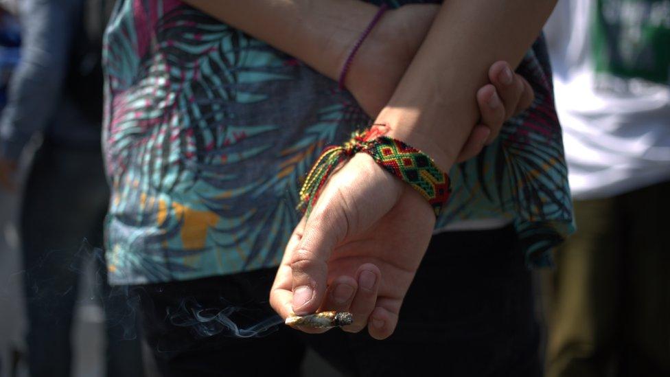 A supporter of marijuana legalization holds a joint