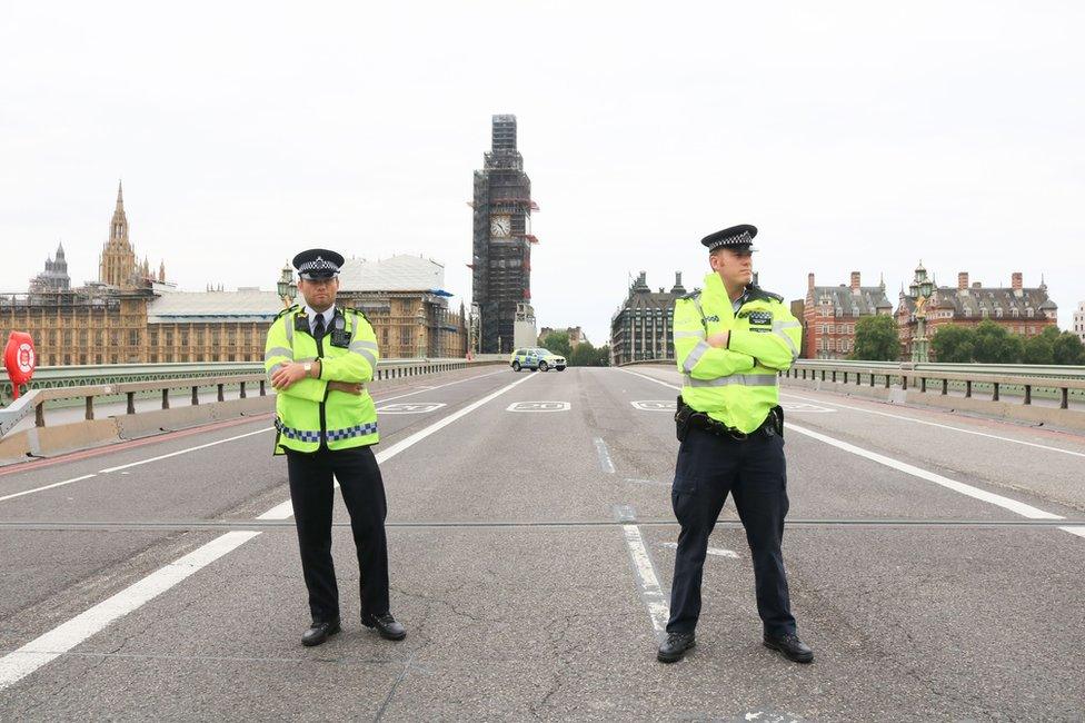 Westminster Bridge is cordoned off to traffic