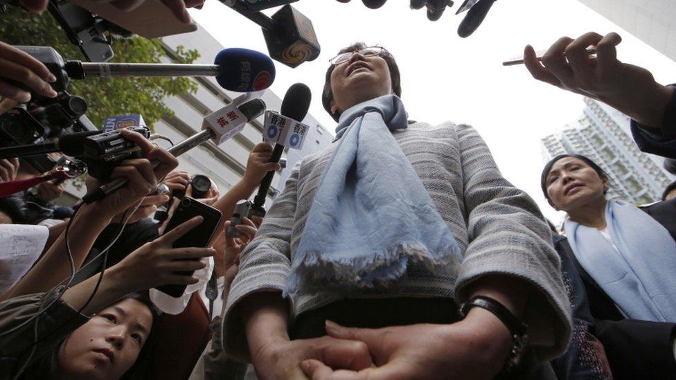 Hong Kong chief executive candidate, former Chief Secretary Carrie Lam, speaks to the media during an election campaign in Hong Kong, Thursday, 23 March 2017