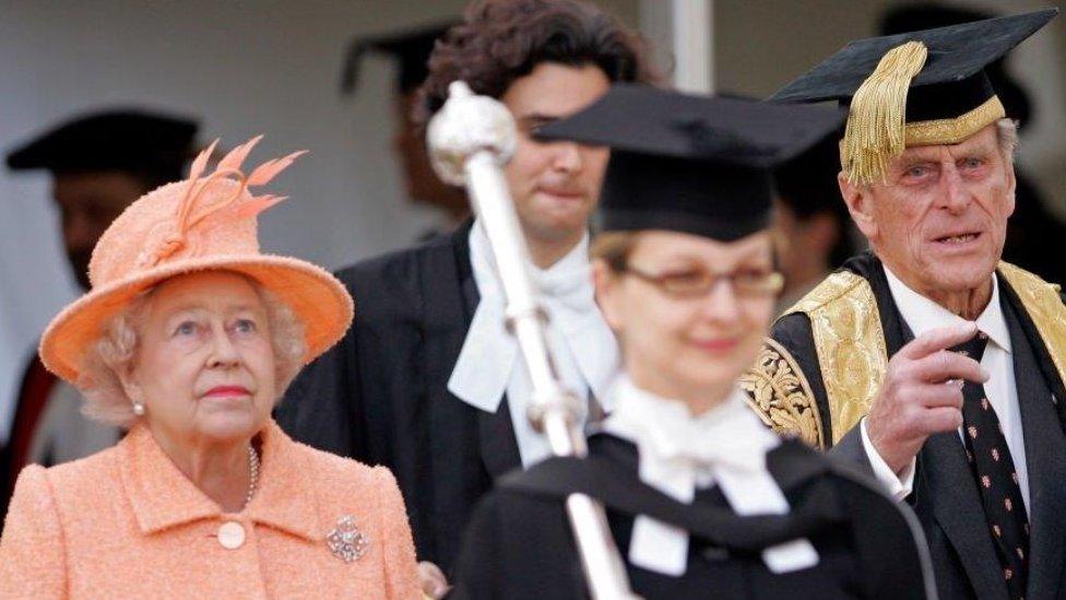 The Queen with Prince Philip at Cambridge University