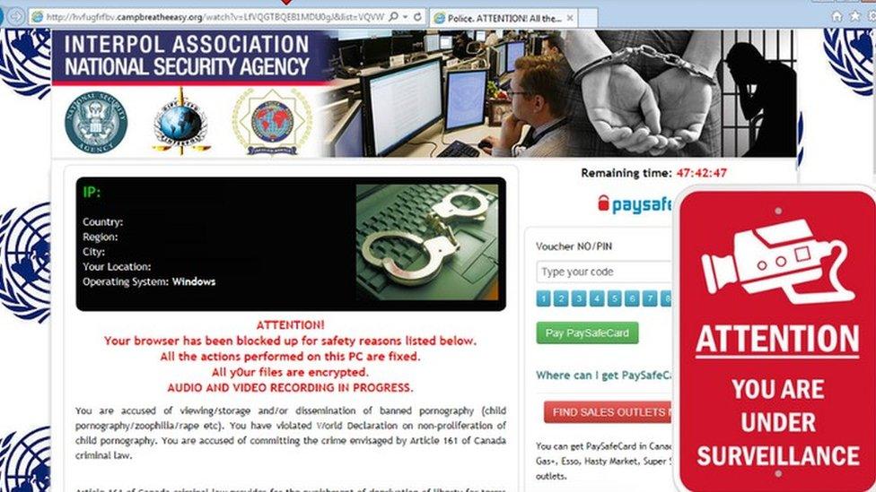 An example of a ransomware message