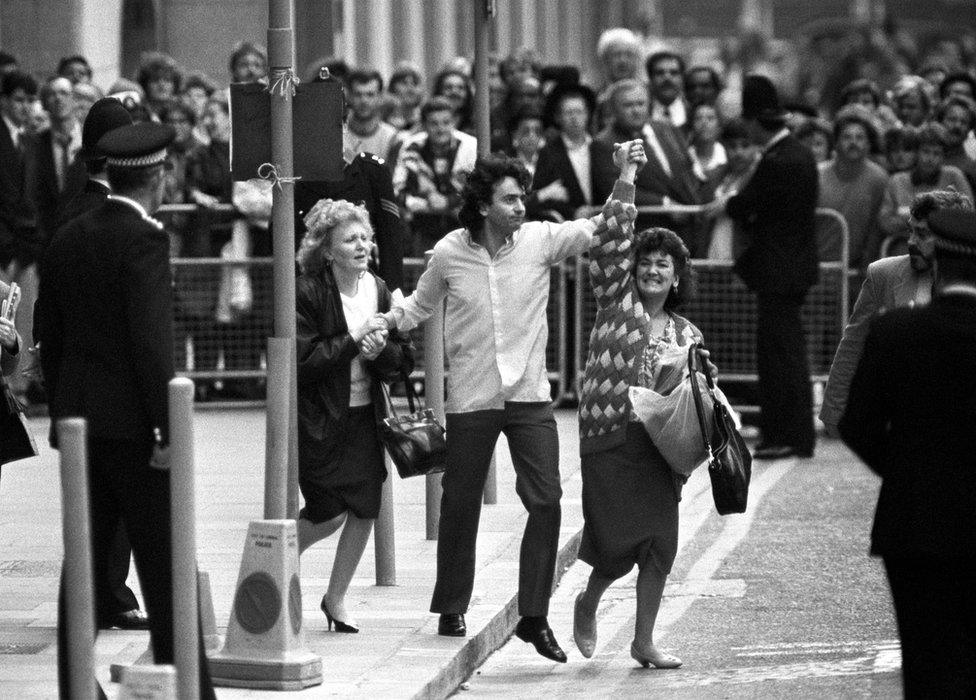 Gerry Conlon outside the Old Bailey after his release in 1989 with his sisters Bridie (left) and Ann (right)