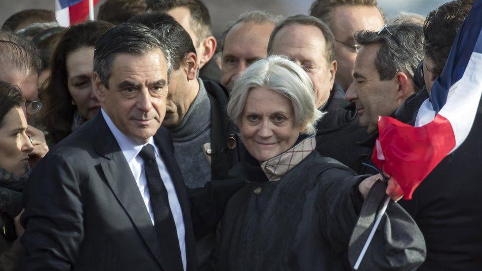 Francois and Penelope Fillon at the Trocadero in Paris on 5 March