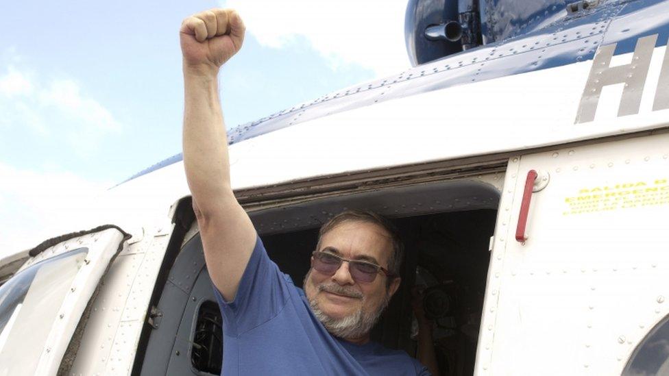 Timochenko boards a Red Cross helicopter in the Yari plains on 24 Sep 16, heading for Cartagena