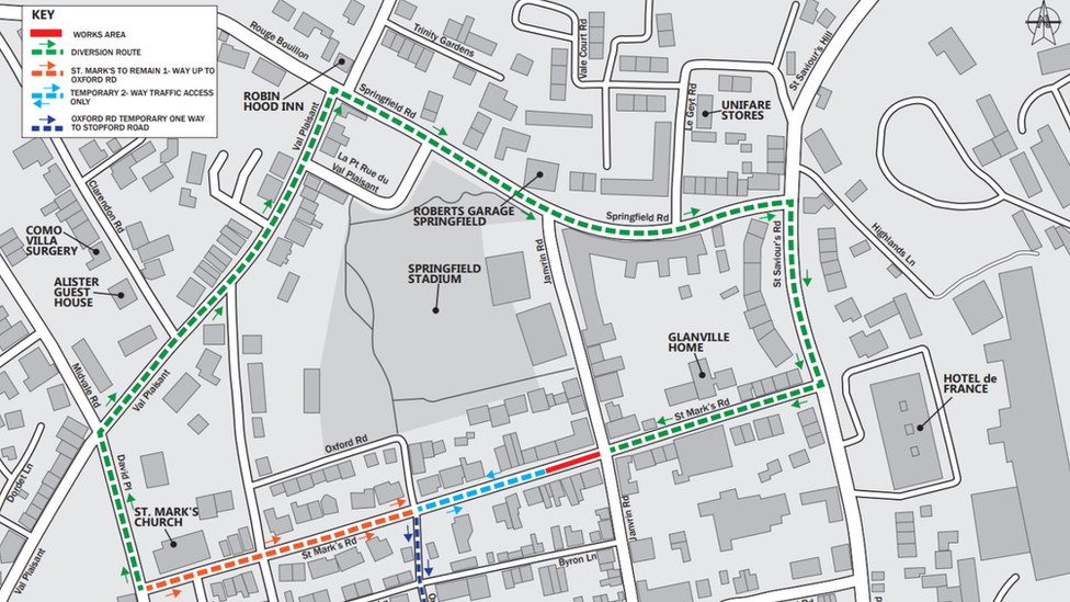 Map of roadworks in St Helier